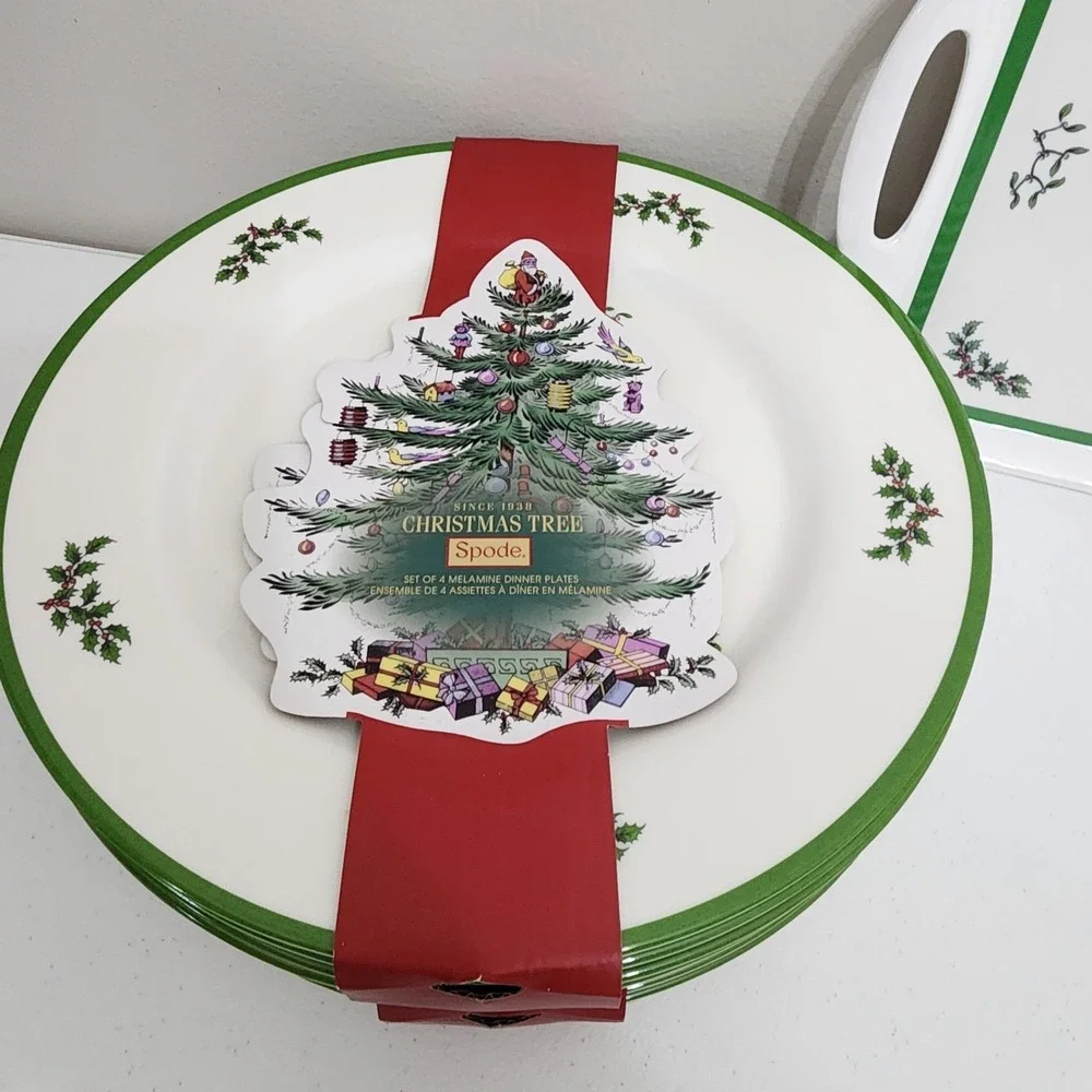 Spode Christmas Tree Melamine Dinner & Salad Plates Serving Tray Set of 12 New